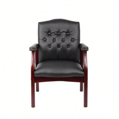 Leather Reception Guest Chairs/Padded and Arms Ergonomic Mid - Back Office Executive Side Chair Meeting Waiting Room Conference Office Guest Chairs, Black
