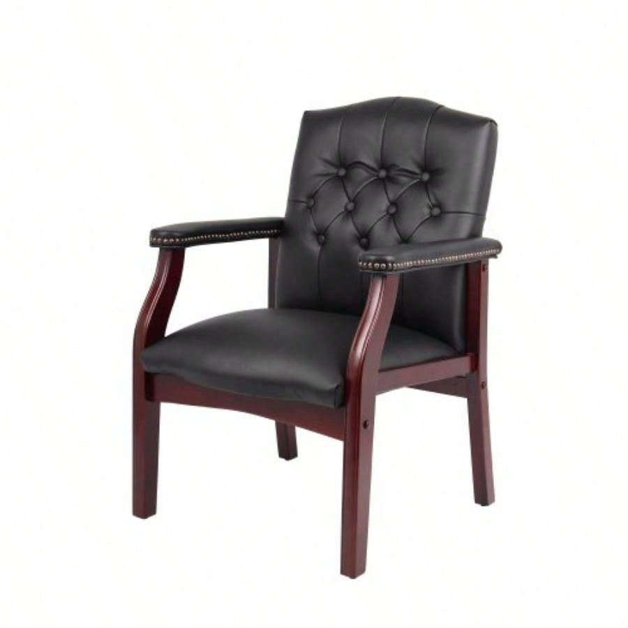 Leather Reception Guest Chairs/Padded and Arms Ergonomic Mid - Back Office Executive Side Chair Meeting Waiting Room Conference Office Guest Chairs, Black