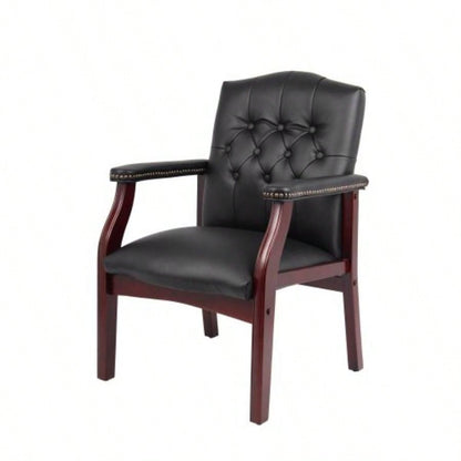 Leather Reception Guest Chairs/Padded and Arms Ergonomic Mid - Back Office Executive Side Chair Meeting Waiting Room Conference Office Guest Chairs, Black