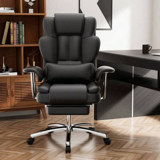 Office Chair, Big and Tall Executive Office Chair with Footrest, Leather Computer Chair, Ergonomic Reclining Chair High Back, Large Home Office Chair Black