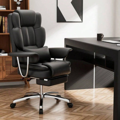 Office Chair, Big and Tall Executive Office Chair with Footrest, Leather Computer Chair, Ergonomic Reclining Chair High Back, Large Home Office Chair Black