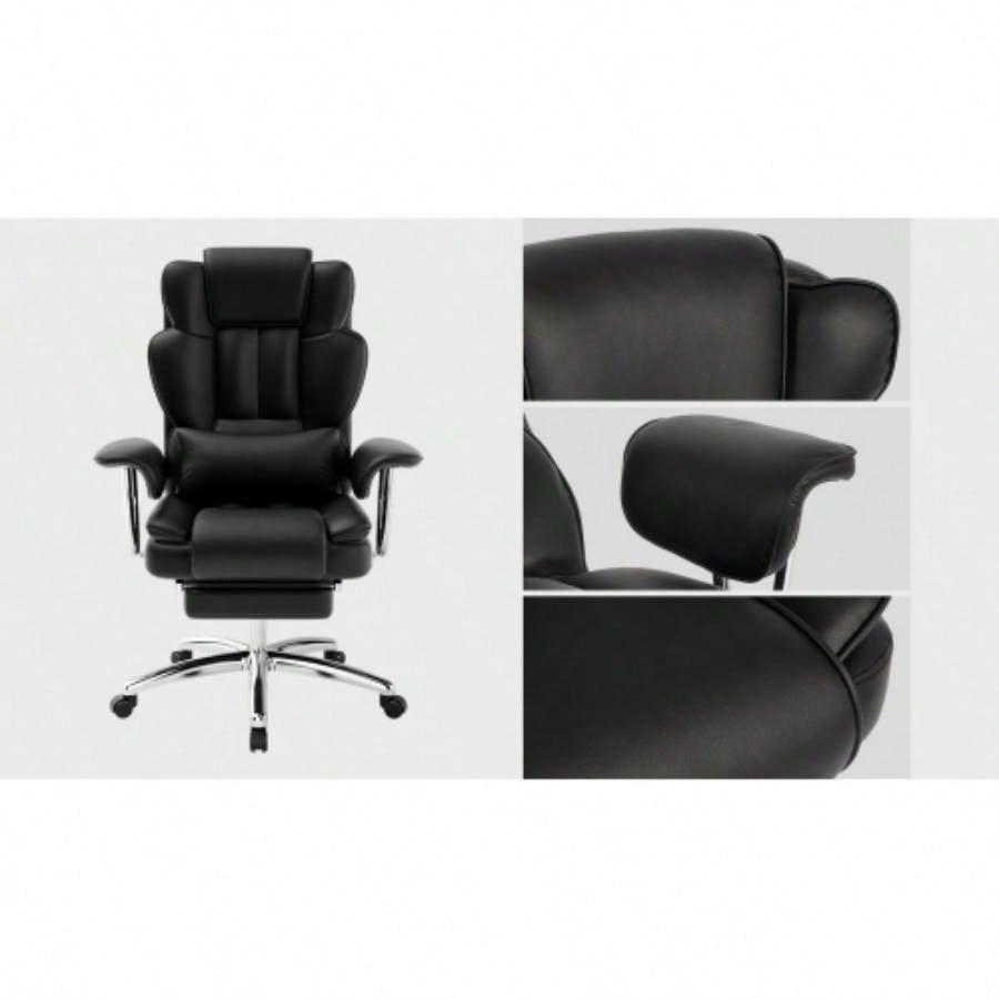 Office Chair, Big and Tall Executive Office Chair with Footrest, Leather Computer Chair, Ergonomic Reclining Chair High Back, Large Home Office Chair Black