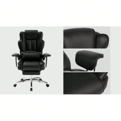 Office Chair, Big and Tall Executive Office Chair with Footrest, Leather Computer Chair, Ergonomic Reclining Chair High Back, Large Home Office Chair Black