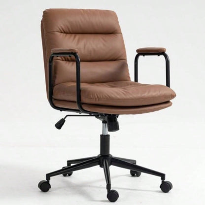 Office Chair, Mid Back Home Office Desk Task Chair with Wheels and Arms Ergonomic PU Leather Computer Rolling Swivel Chair with Padded Armrest, back of chair can recline 40 Brown