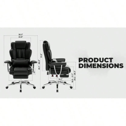 Office Chair, Big and Tall Executive Office Chair with Footrest, Leather Computer Chair, Ergonomic Reclining Chair High Back, Large Home Office Chair Black
