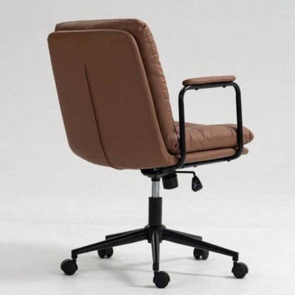 Office Chair, Mid Back Home Office Desk Task Chair with Wheels and Arms Ergonomic PU Leather Computer Rolling Swivel Chair with Padded Armrest, back of chair can recline 40 Brown