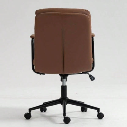Office Chair, Mid Back Home Office Desk Task Chair with Wheels and Arms Ergonomic PU Leather Computer Rolling Swivel Chair with Padded Armrest, back of chair can recline 40 Brown