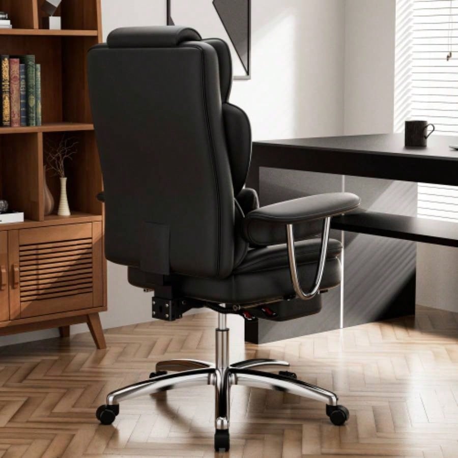 Office Chair, Big and Tall Executive Office Chair with Footrest, Leather Computer Chair, Ergonomic Reclining Chair High Back, Large Home Office Chair Black