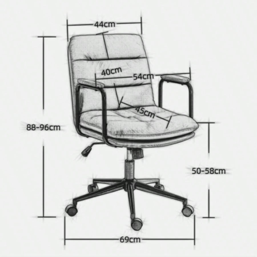 Office Chair, Mid Back Home Office Desk Task Chair with Wheels and Arms Ergonomic PU Leather Computer Rolling Swivel Chair with Padded Armrest, back of chair can recline 40 Brown