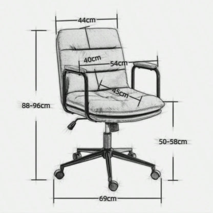 Office Chair, Mid Back Home Office Desk Task Chair with Wheels and Arms Ergonomic PU Leather Computer Rolling Swivel Chair with Padded Armrest, back of chair can recline 40 Brown