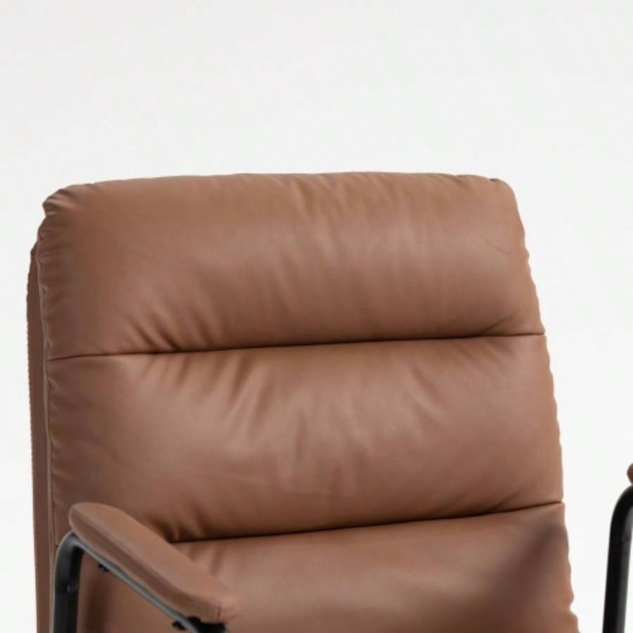 Office Chair, Mid Back Home Office Desk Task Chair with Wheels and Arms Ergonomic PU Leather Computer Rolling Swivel Chair with Padded Armrest, back of chair can recline 40 Brown
