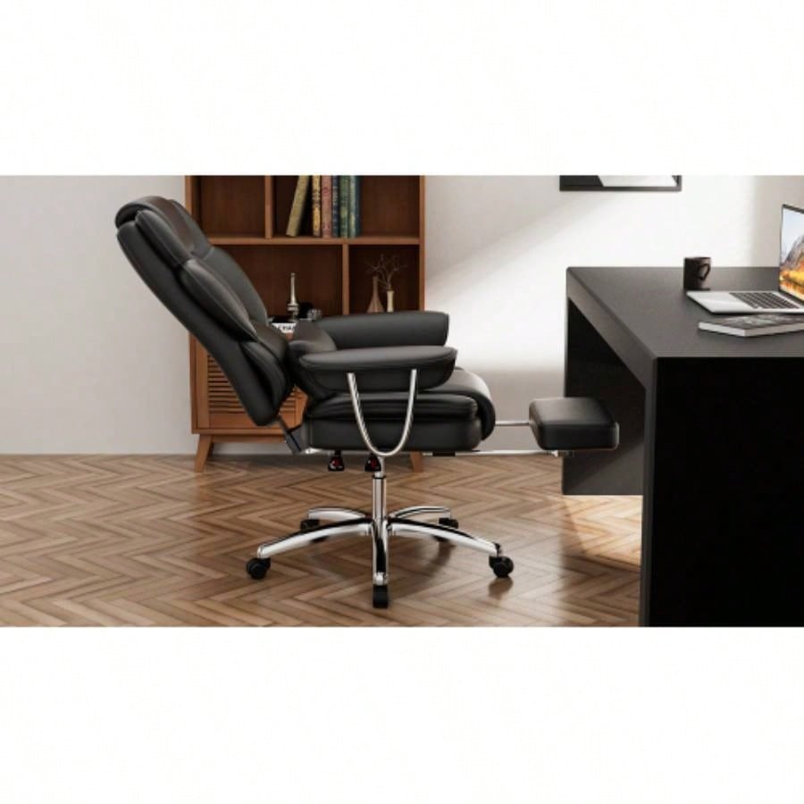 Office Chair, Big and Tall Executive Office Chair with Footrest, Leather Computer Chair, Ergonomic Reclining Chair High Back, Large Home Office Chair Black