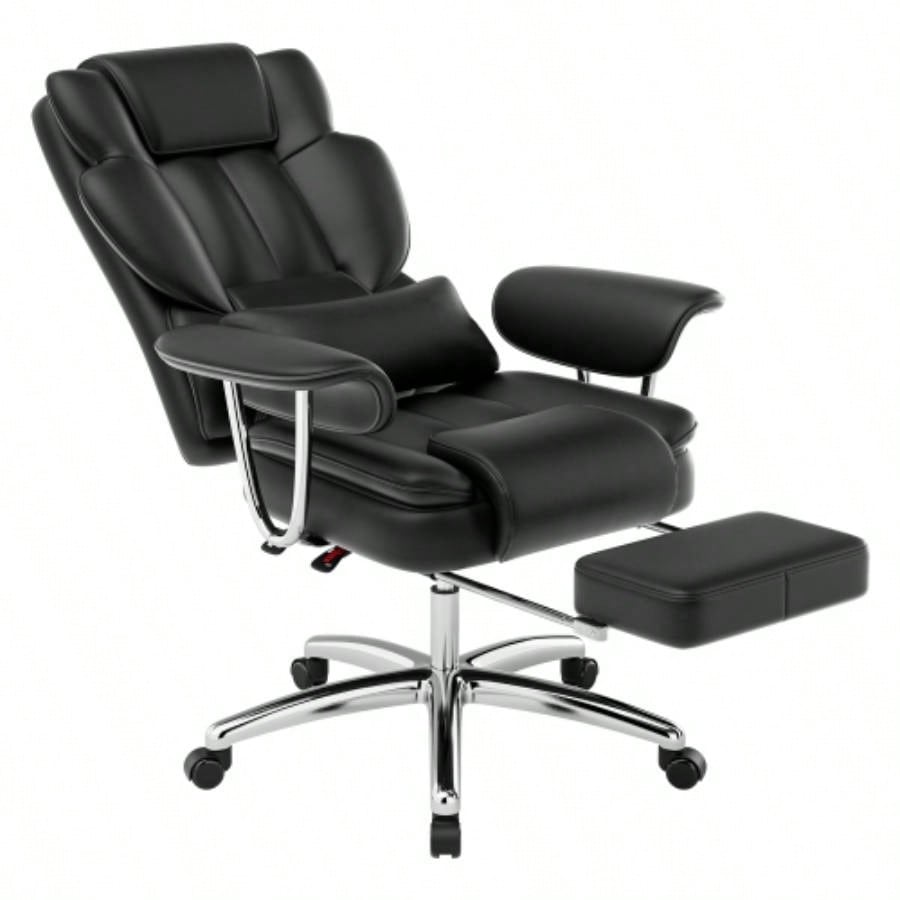Office Chair, Big and Tall Executive Office Chair with Footrest, Leather Computer Chair, Ergonomic Reclining Chair High Back, Large Home Office Chair Black