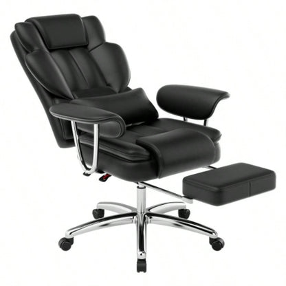 Office Chair, Big and Tall Executive Office Chair with Footrest, Leather Computer Chair, Ergonomic Reclining Chair High Back, Large Home Office Chair Black