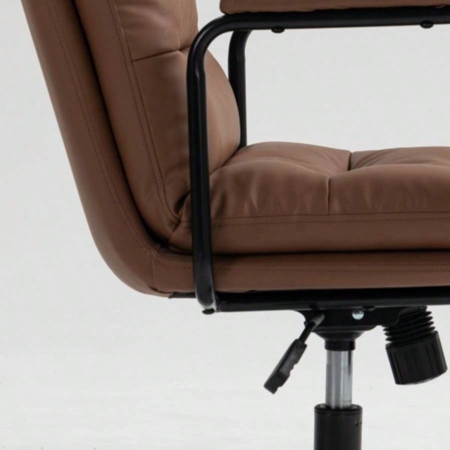 Office Chair, Mid Back Home Office Desk Task Chair with Wheels and Arms Ergonomic PU Leather Computer Rolling Swivel Chair with Padded Armrest, back of chair can recline 40 Brown