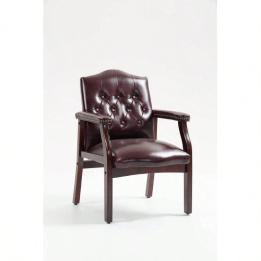 Leather Reception Guest Chairs/Padded and Arms Ergonomic Mid - Back Office Executive Side Chair Meeting Waiting Room Conference Office Guest Chairs, BURGUNDY