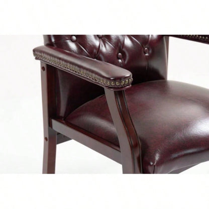 Leather Reception Guest Chairs/Padded and Arms Ergonomic Mid - Back Office Executive Side Chair Meeting Waiting Room Conference Office Guest Chairs, BURGUNDY