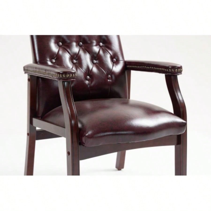 Leather Reception Guest Chairs/Padded and Arms Ergonomic Mid - Back Office Executive Side Chair Meeting Waiting Room Conference Office Guest Chairs, BURGUNDY