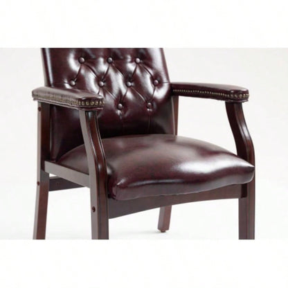 Leather Reception Guest Chairs/Padded and Arms Ergonomic Mid - Back Office Executive Side Chair Meeting Waiting Room Conference Office Guest Chairs, BURGUNDY