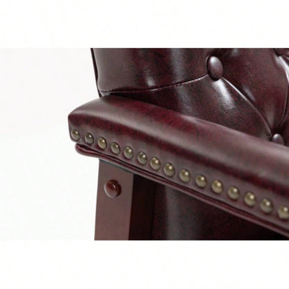 Leather Reception Guest Chairs/Padded and Arms Ergonomic Mid - Back Office Executive Side Chair Meeting Waiting Room Conference Office Guest Chairs, BURGUNDY