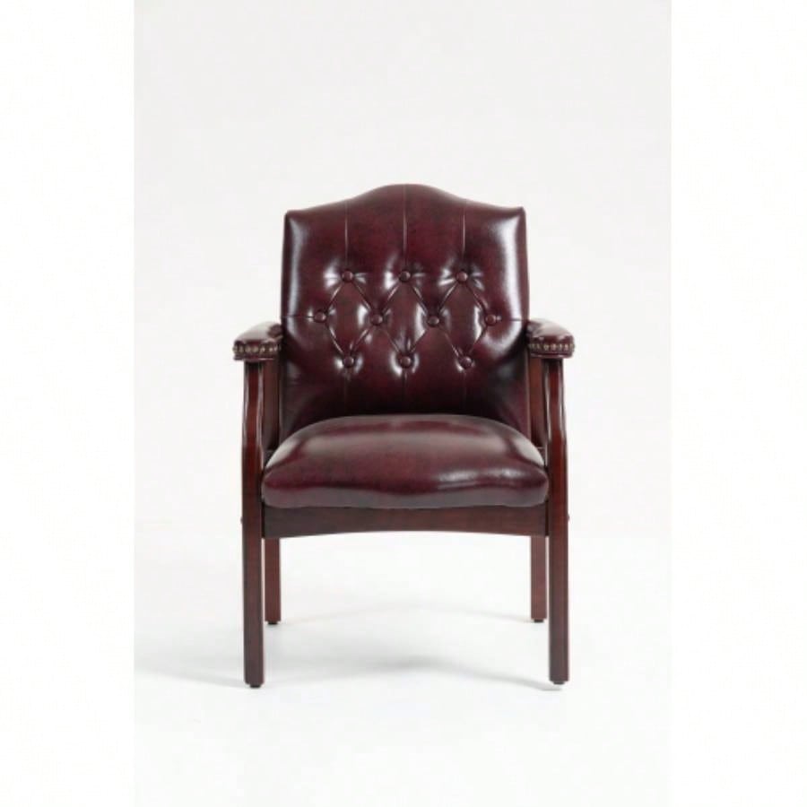 Leather Reception Guest Chairs/Padded and Arms Ergonomic Mid - Back Office Executive Side Chair Meeting Waiting Room Conference Office Guest Chairs, BURGUNDY