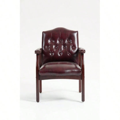 Leather Reception Guest Chairs/Padded and Arms Ergonomic Mid - Back Office Executive Side Chair Meeting Waiting Room Conference Office Guest Chairs, BURGUNDY