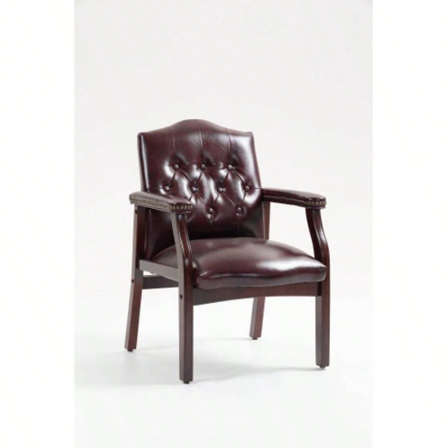 Leather Reception Guest Chairs/Padded and Arms Ergonomic Mid - Back Office Executive Side Chair Meeting Waiting Room Conference Office Guest Chairs, BURGUNDY