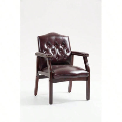 Leather Reception Guest Chairs/Padded and Arms Ergonomic Mid - Back Office Executive Side Chair Meeting Waiting Room Conference Office Guest Chairs, BURGUNDY