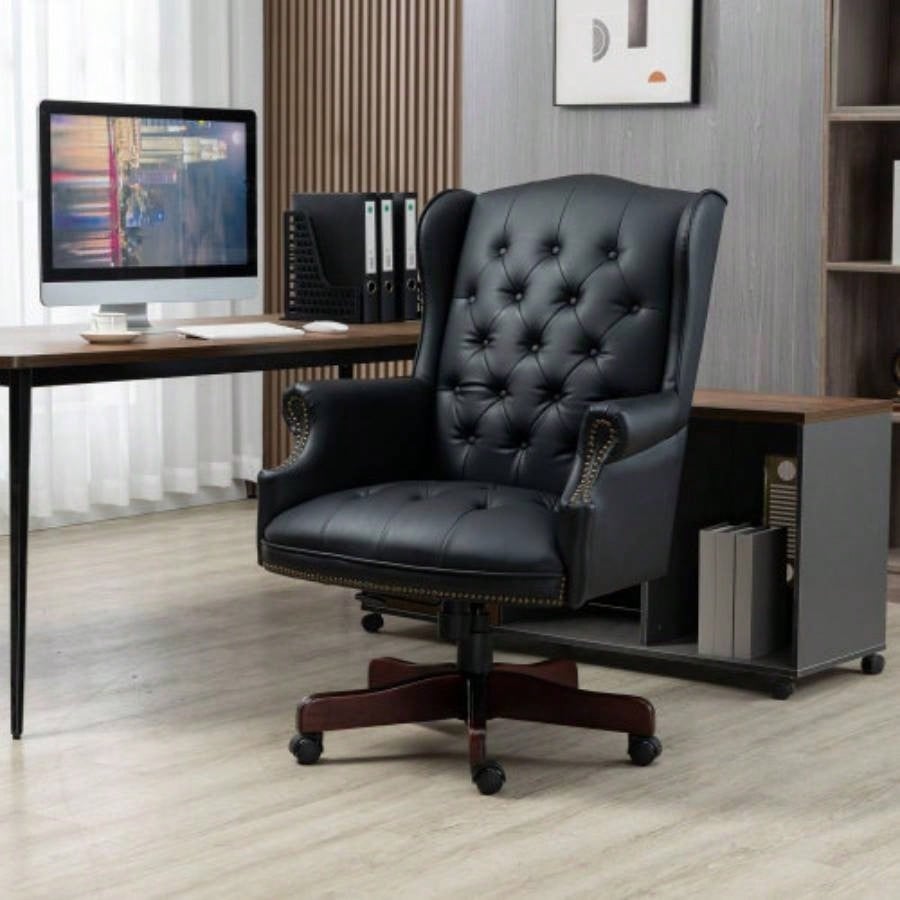 Executive Office Chair - High Back Reclining Comfortable Desk Chair - Ergonomic Design - Thick Padded and Backrest - PU Leather Desk Chair with Smooth Glide Caster Wheels, 1 Pack Black