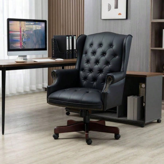 Executive Office Chair - High Back Reclining Comfortable Desk Chair - Ergonomic Design - Thick Padded and Backrest - PU Leather Desk Chair with Smooth Glide Caster Wheels, 1 Pack Black
