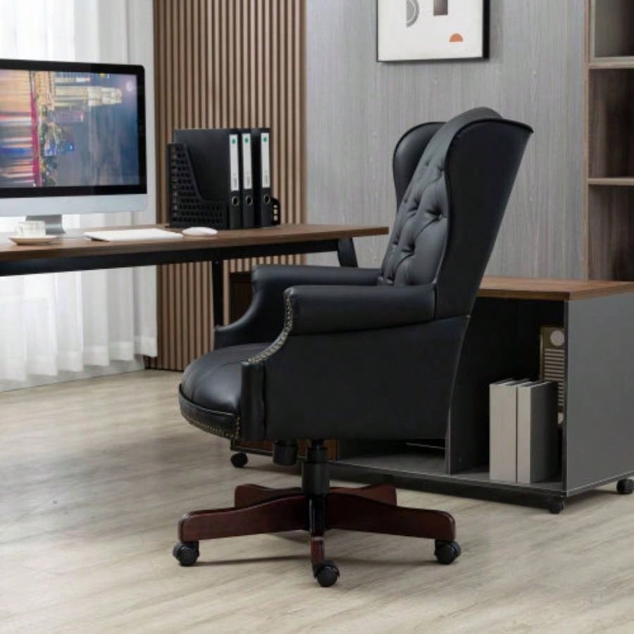Executive Office Chair - High Back Reclining Comfortable Desk Chair - Ergonomic Design - Thick Padded and Backrest - PU Leather Desk Chair with Smooth Glide Caster Wheels, 1 Pack Black
