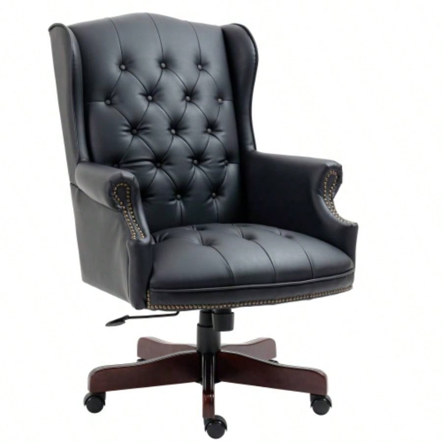 Executive Office Chair - High Back Reclining Comfortable Desk Chair - Ergonomic Design - Thick Padded and Backrest - PU Leather Desk Chair with Smooth Glide Caster Wheels, 1 Pack Black