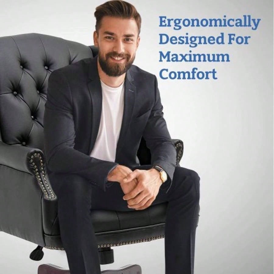 Executive Office Chair - High Back Reclining Comfortable Desk Chair - Ergonomic Design - Thick Padded and Backrest - PU Leather Desk Chair with Smooth Glide Caster Wheels, 1 Pack Black