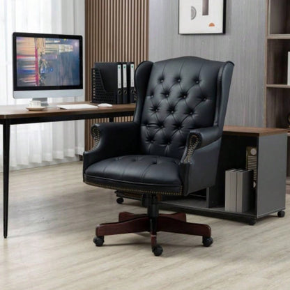 Executive Office Chair - High Back Reclining Comfortable Desk Chair - Ergonomic Design - Thick Padded and Backrest - PU Leather Desk Chair with Smooth Glide Caster Wheels, 1 Pack Black