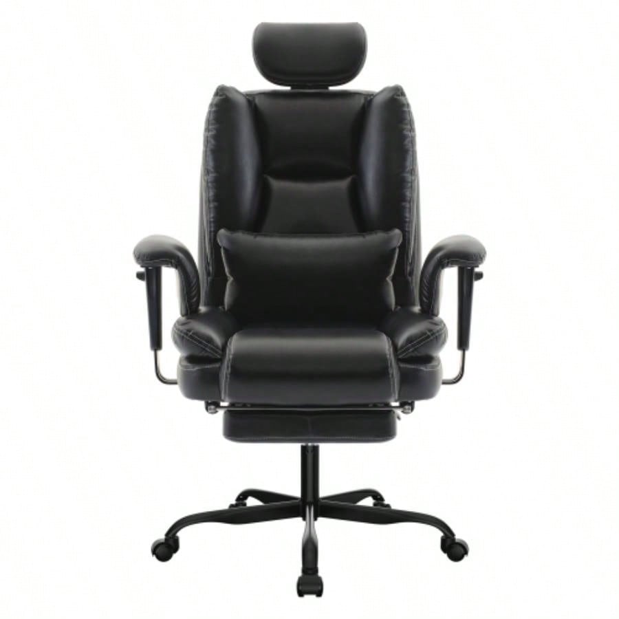 Office Chair Ergonomic 200 kg PU Leather Computer Chair with Lumbar Support and High Backrest, Ergonomic Desk Chair with Liftable Headrest, Black