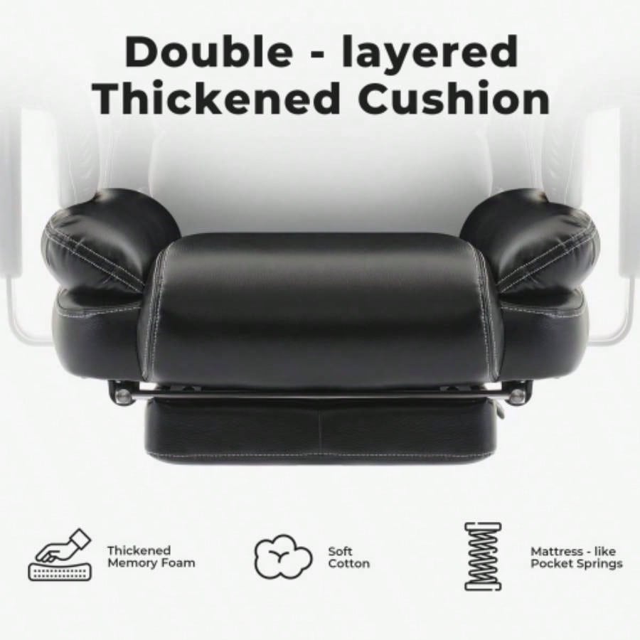 Office Chair Ergonomic 200 kg PU Leather Computer Chair with Lumbar Support and High Backrest, Ergonomic Desk Chair with Liftable Headrest, Black