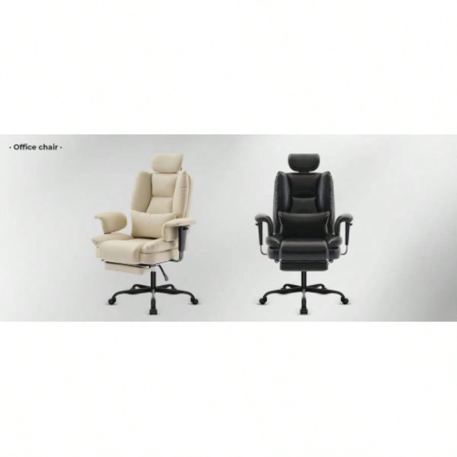 Office Chair Ergonomic 200 kg PU Leather Computer Chair with Lumbar Support and High Backrest, Ergonomic Desk Chair with Liftable Headrest, Black