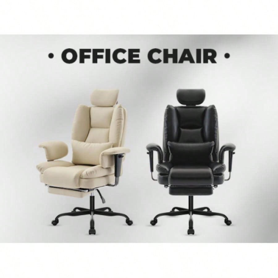 Office Chair Ergonomic 200 kg PU Leather Computer Chair with Lumbar Support and High Backrest, Ergonomic Desk Chair with Liftable Headrest, Black