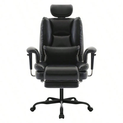 Office Chair Ergonomic 200 kg PU Leather Computer Chair with Lumbar Support and High Backrest, Ergonomic Desk Chair with Liftable Headrest, Black
