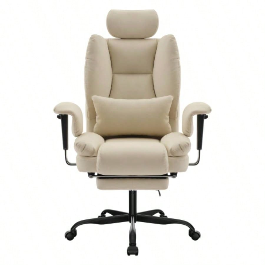 Office Chair Ergonomic 200 kg PU Leather Computer Chair with Lumbar Support and High Backrest, Ergonomic Desk Chair with Liftable Headrest, Black