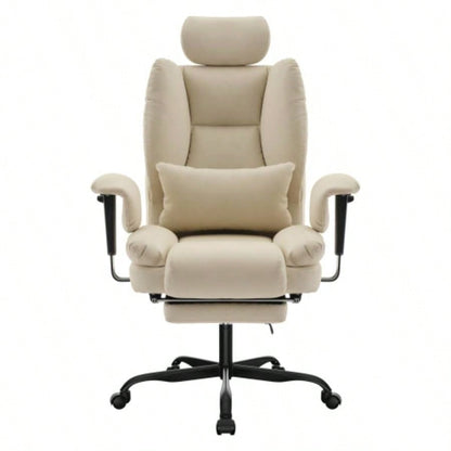 Office Chair Ergonomic 200 kg PU Leather Computer Chair with Lumbar Support and High Backrest, Ergonomic Desk Chair with Liftable Headrest, Black