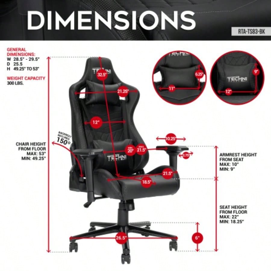 Techni Sport TS - 83 Ergonomic High Back Racer Style PC Gaming Chair, Black