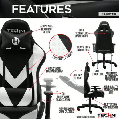 Techni Sport TS - 92 Office - PC Gaming Chai, White