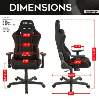 Techni Sport TS - F44 Fabric Ergonomic High Back Racer Style PC Gaming Chair, Black