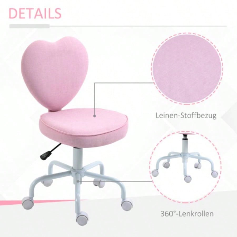 HOMCOM Heart Love Shaped Back Design Office Chair with Adjustable Height and 360 Swivel Castor Wheels, Pink