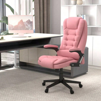 HOMCOM High Back Vibration Massage Office Chair with 6 Vibration Points, Heated Reclining PU Leather Computer Chair with Armrest and Remote, Pink
