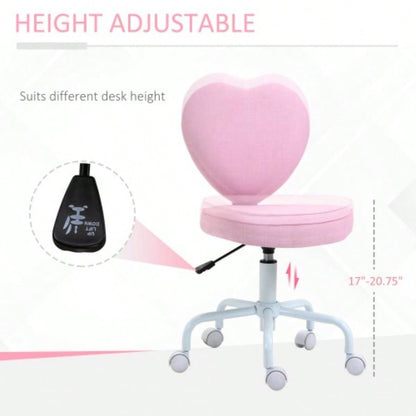 HOMCOM Heart Love Shaped Back Design Office Chair with Adjustable Height and 360 Swivel Castor Wheels, Pink