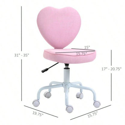 HOMCOM Heart Love Shaped Back Design Office Chair with Adjustable Height and 360 Swivel Castor Wheels, Pink