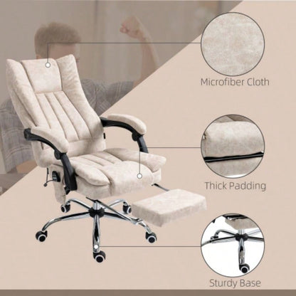 Vinsetto Microfiber Office Chair, High Back Computer Chair with 6 Point Massage, Heat, Adjustable Height and Retractable Footrest, White