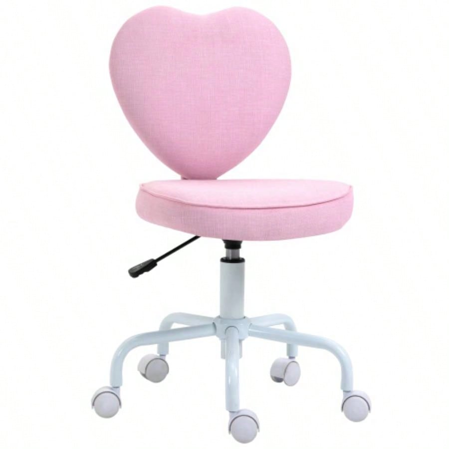 HOMCOM Heart Love Shaped Back Design Office Chair with Adjustable Height and 360 Swivel Castor Wheels, Pink